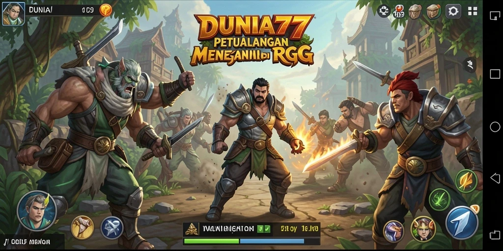 Tampilan gameplay menegangkan dalam petualangan RPG DUNIA77.